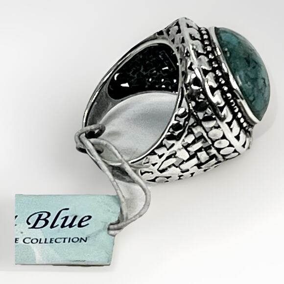STERLING SILVER Jenna Blue Cabochon TURQUOISE Domed Ring Size 7 - Vintage NOS - Picture 6 of 15